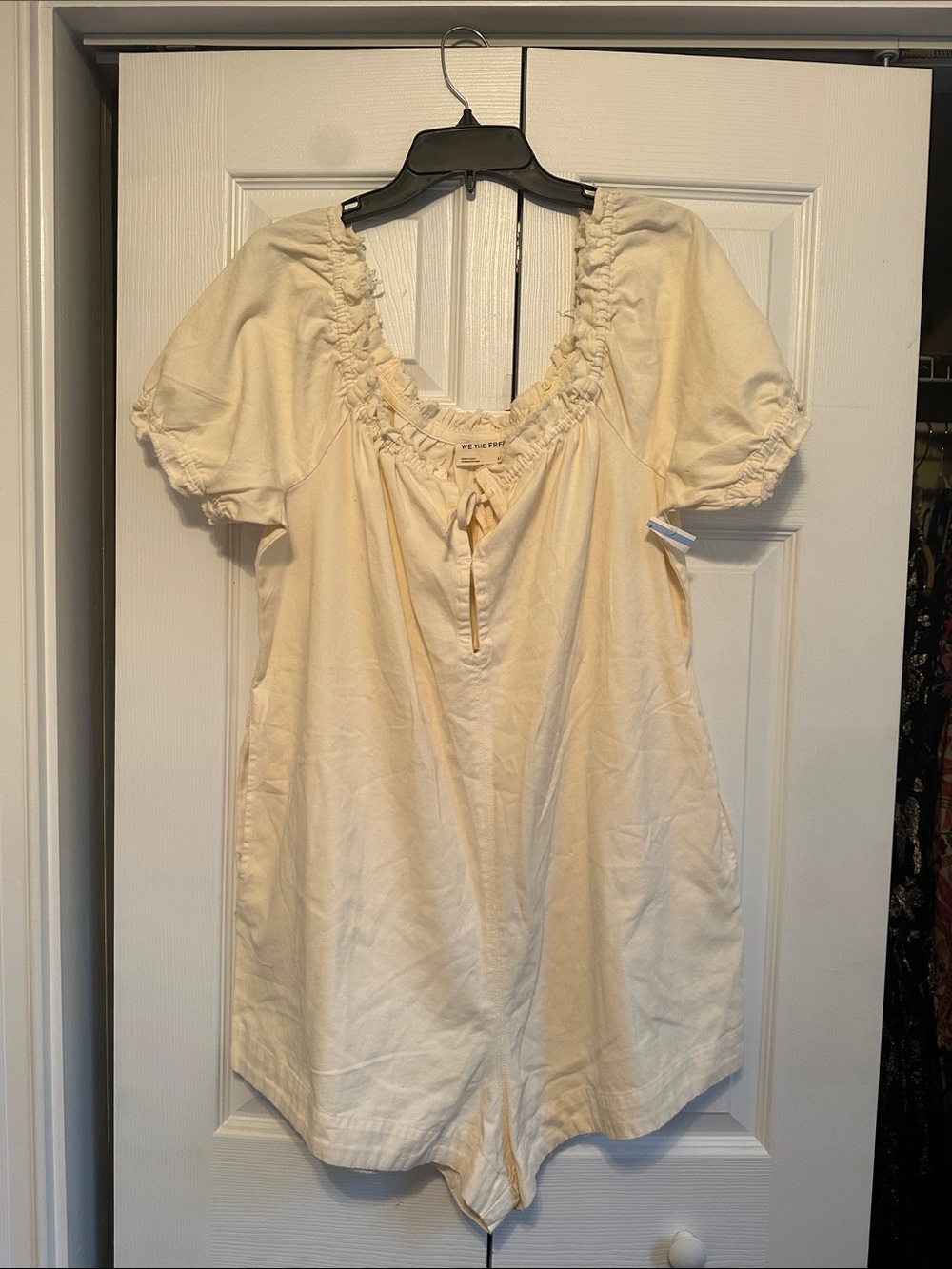Free People Cream Ruffle-Trim Square-Neck Romper